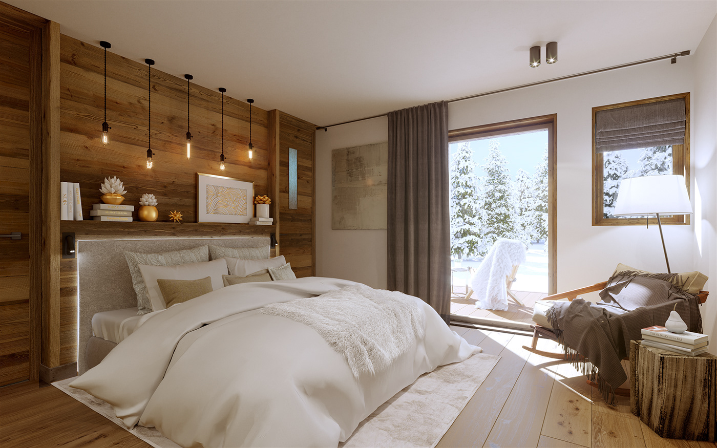 3D Render visualization coronarenderer 3dsmax Interior architecture chalet interiordesign