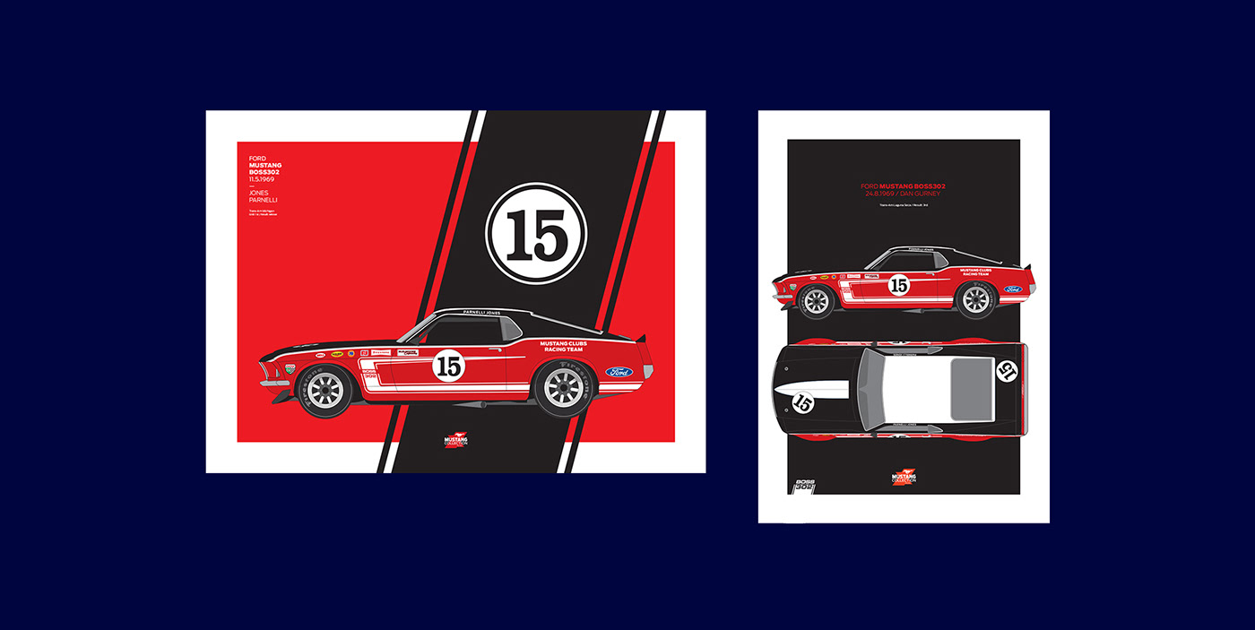 ILLUSTRATION  graphic design posters sport Cars history Racing mustangs