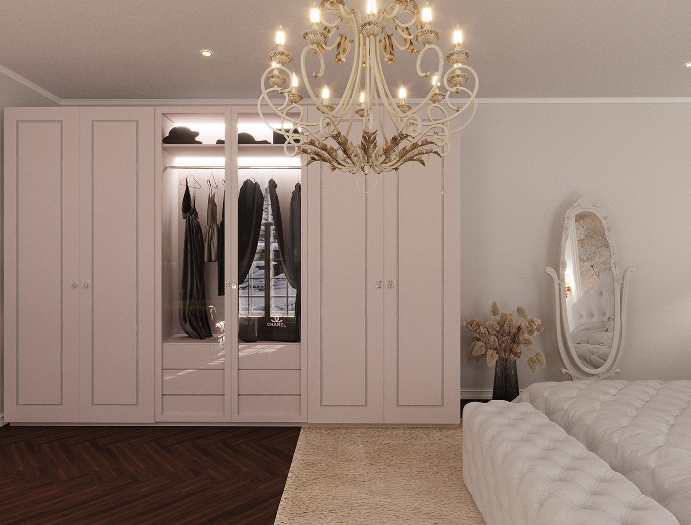 bed interior design  Render 3ds max corona bedroom visualization Classic classic design Classic bedroom