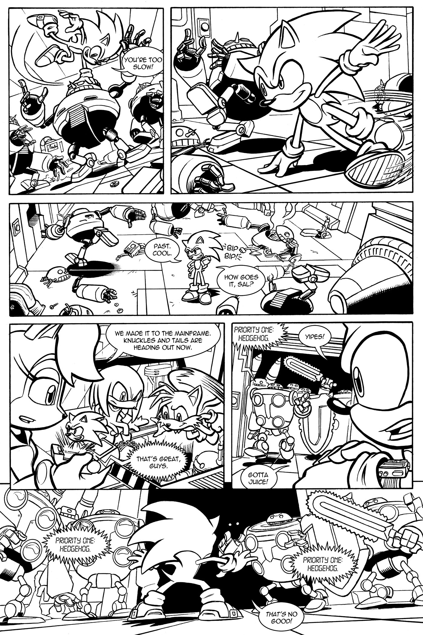 Sonic the Hedgehog sonic comics cartoon comic SEGA Archie Comics sample pages pencils inks Planet Mobius Princess Sally Knuckles Tails robotnik