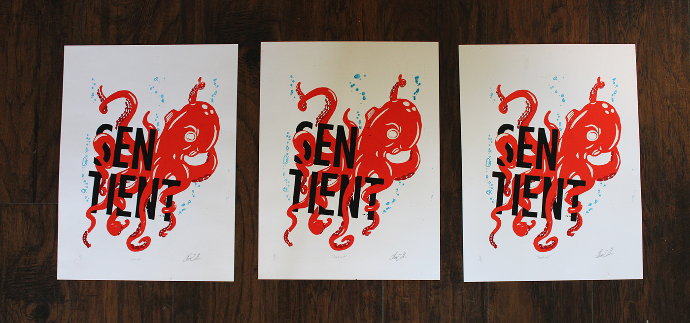 Alien Life graphic design  octopus printmaking propoganda sentient silkscreen Student work under the sea UofL