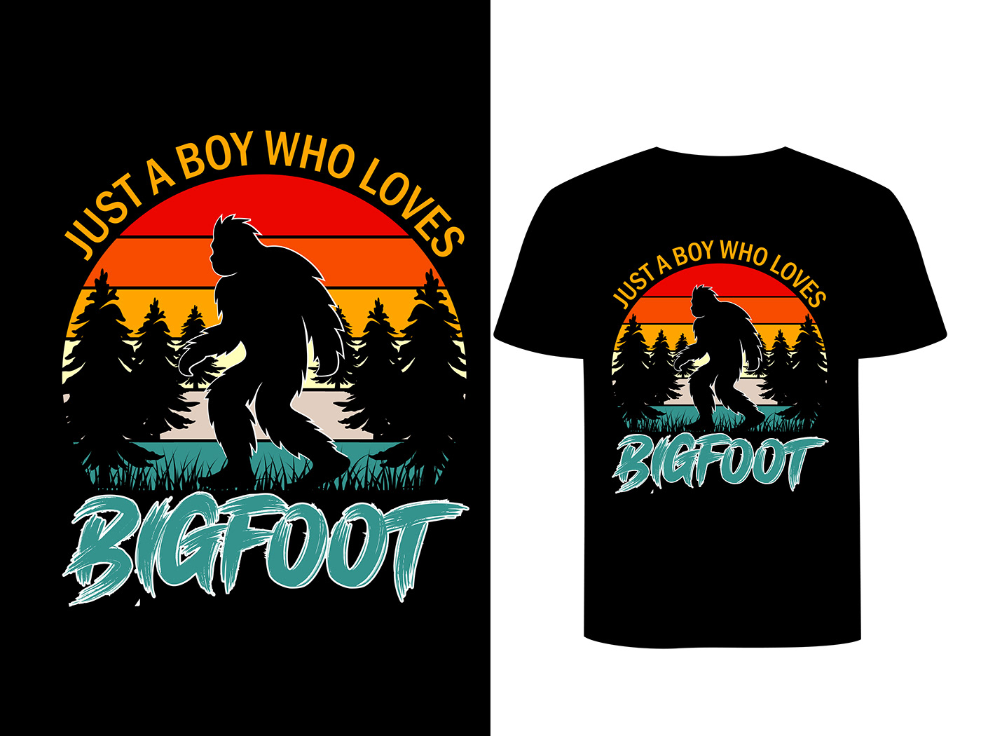 t-shirt design boy Bigfoot