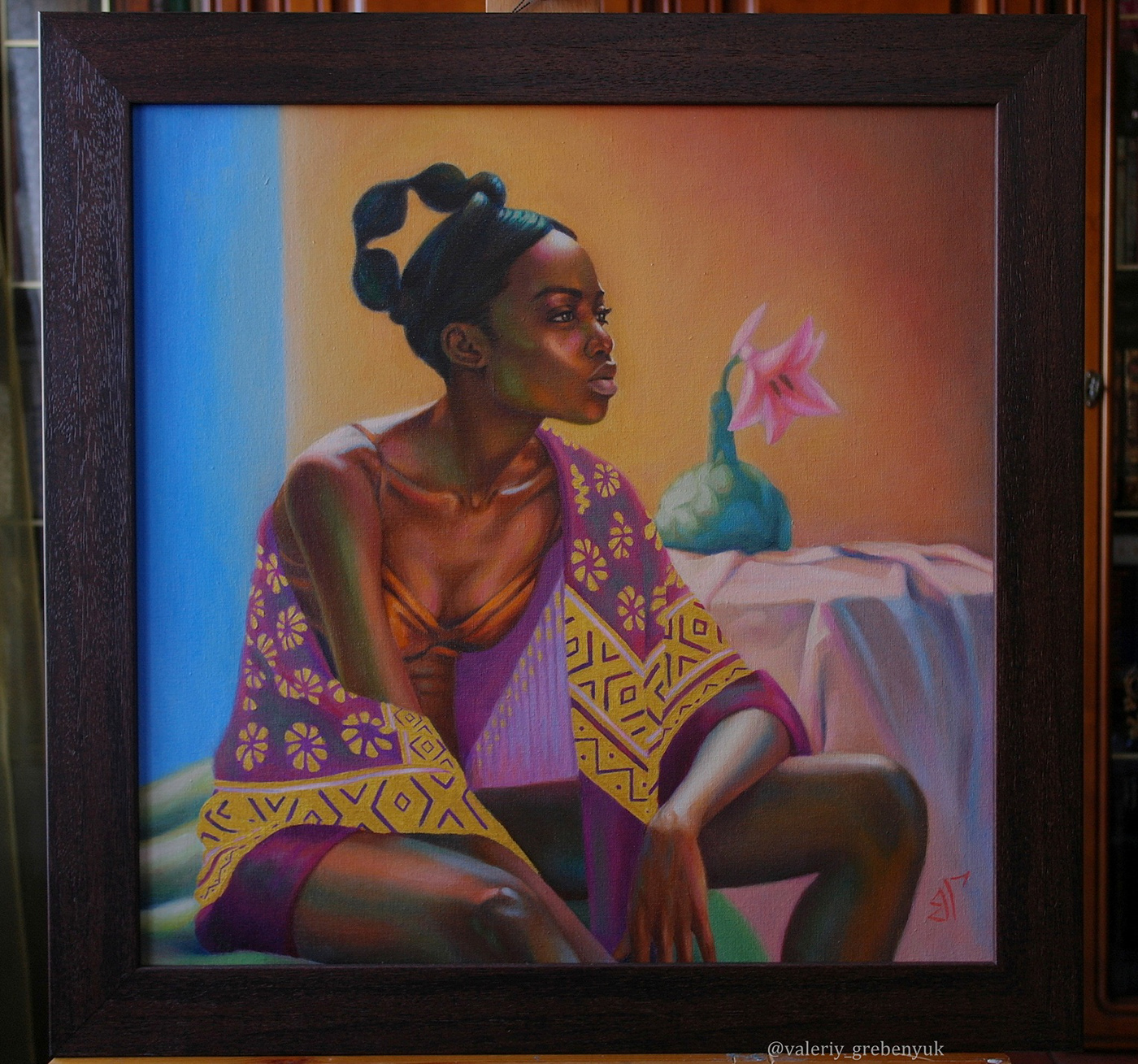 figurative still life Portraiture african woman lily Modern Style african style oil portrait Maria Borges oil on canvas