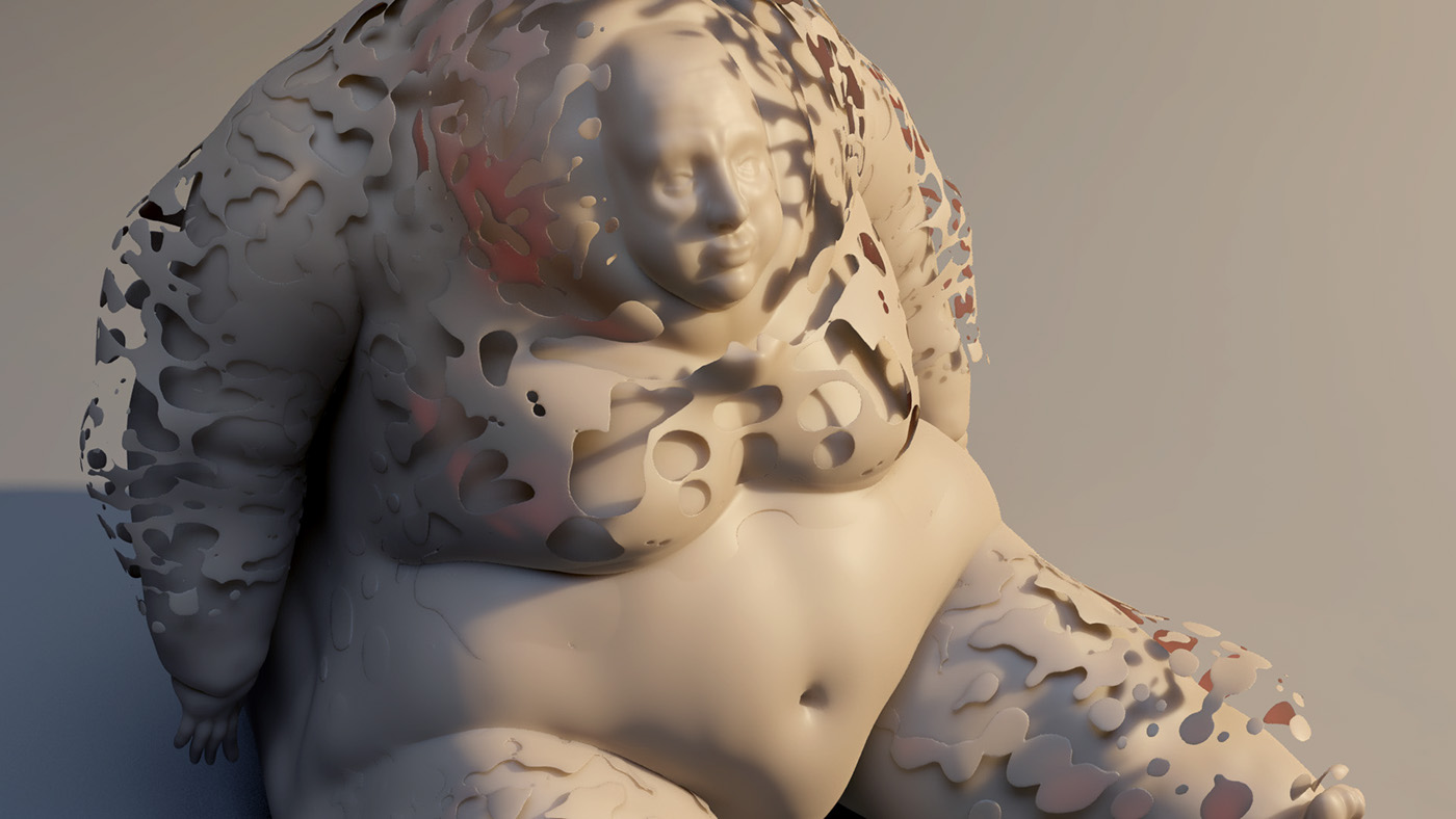 capitalism fat man skin sculpture 3D Zbrush Character sit Render