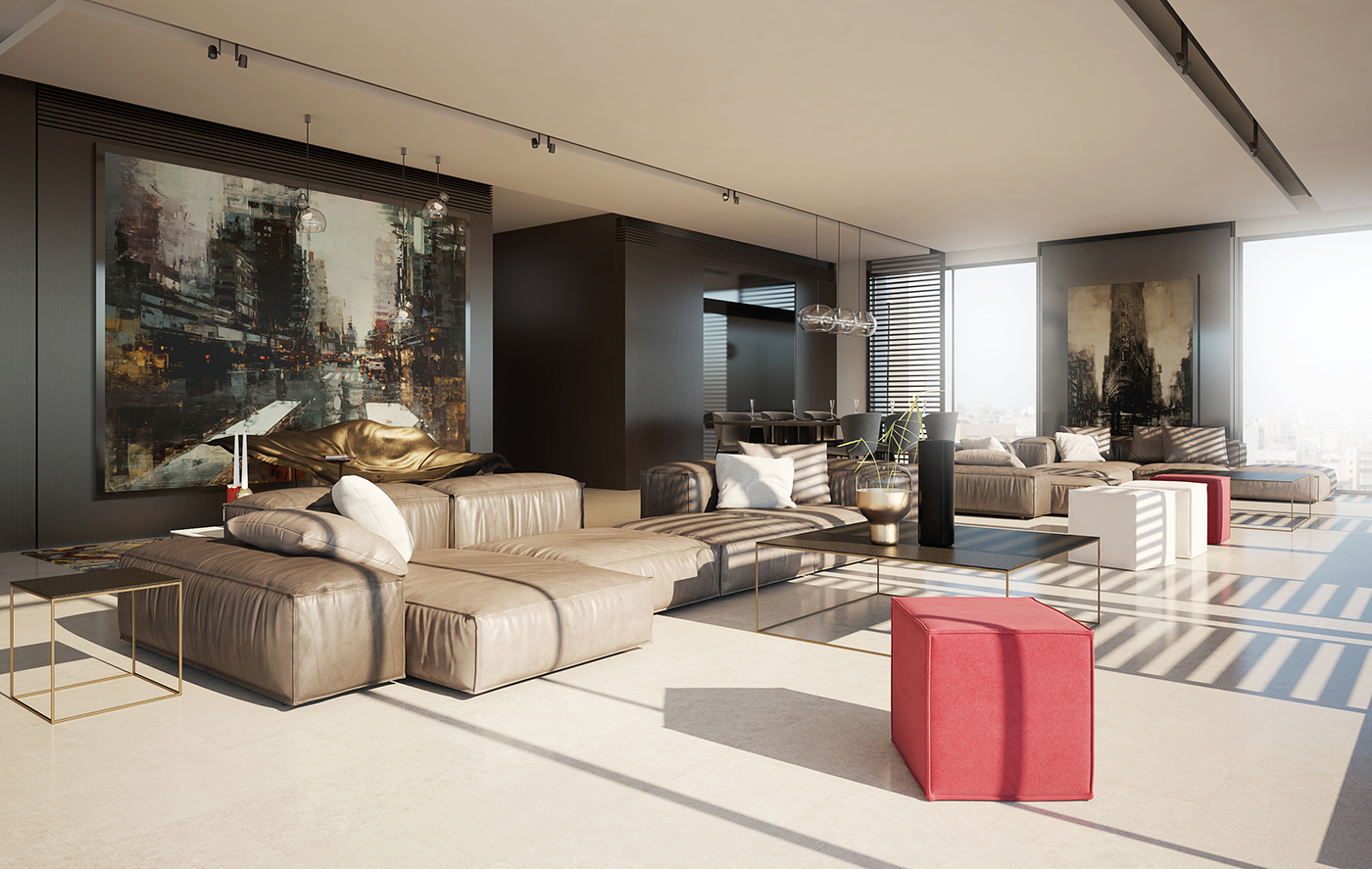 Residence living design lighting 3dsmax 3D visualization materials colors mood