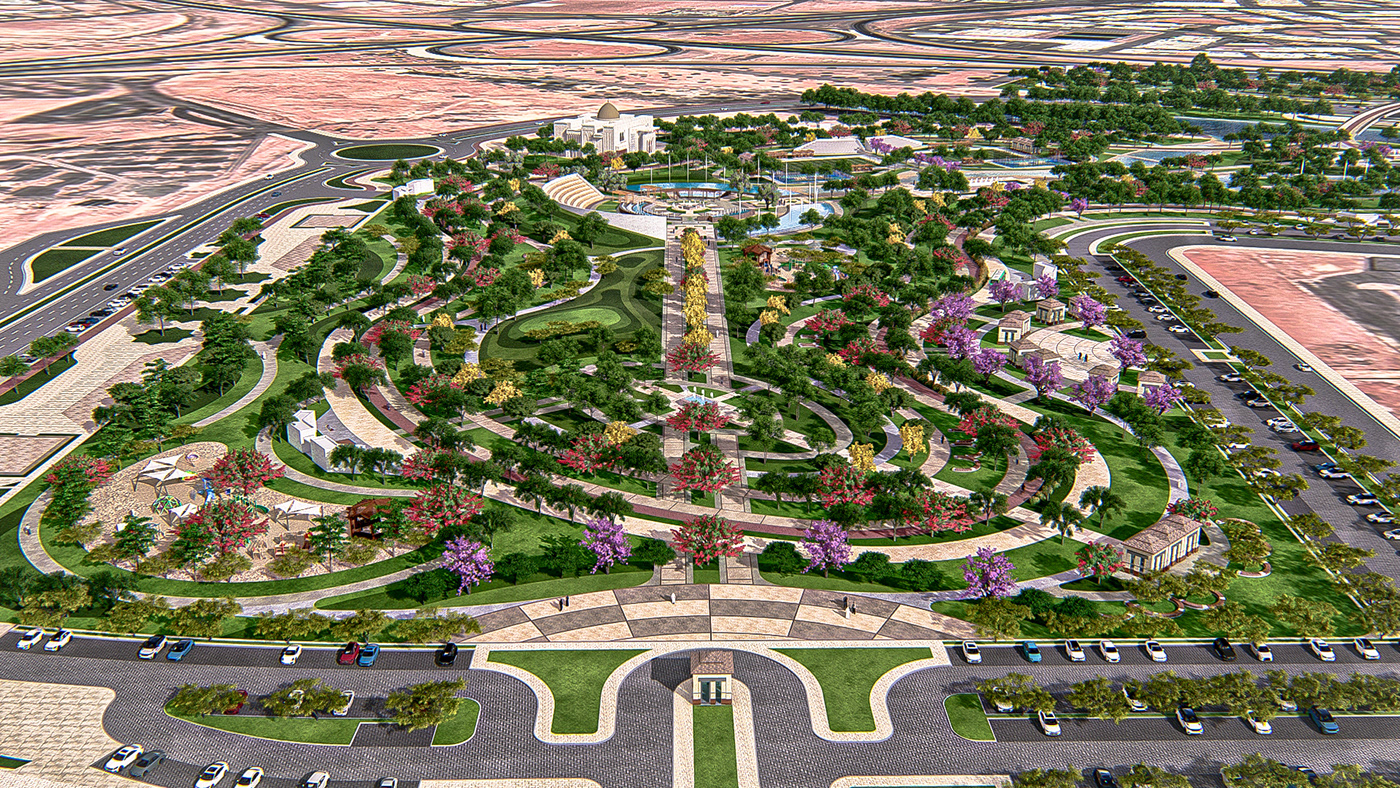 Landscape Park 2030 VISION green city visualization architecture Render 3D exterior