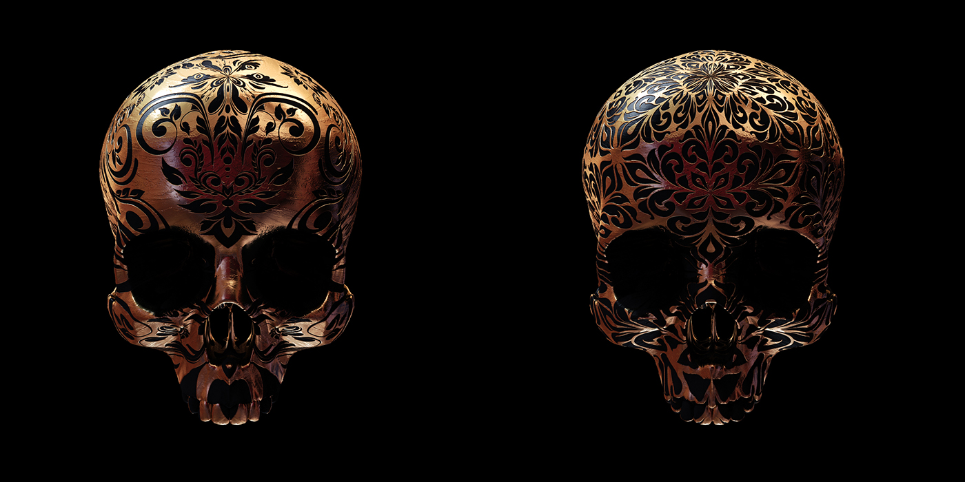 forsale sale print 3D skull skulls Skull art ornate folk texture geometry gold c4d japanese candy skull