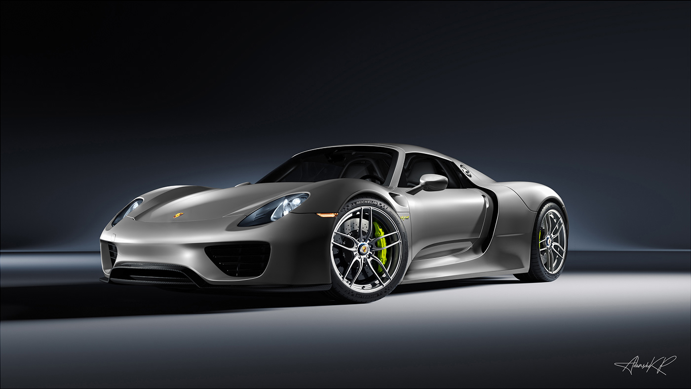 Porsche corona 918 spyder  3ds max CGI studio render Photography  Automotive Photography automotive visualisation