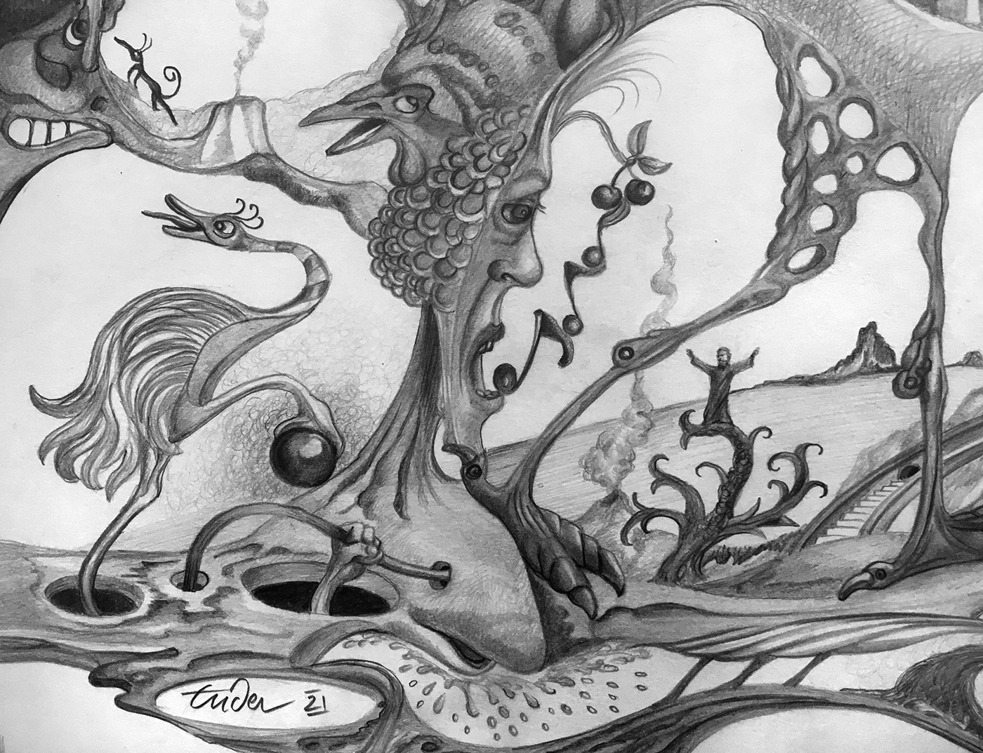 animaux imaginaires crayon dessin Dessin au crayon ILLUSTRATION  imaginaire noir et blanc Surrealisme surrealiste fantastique