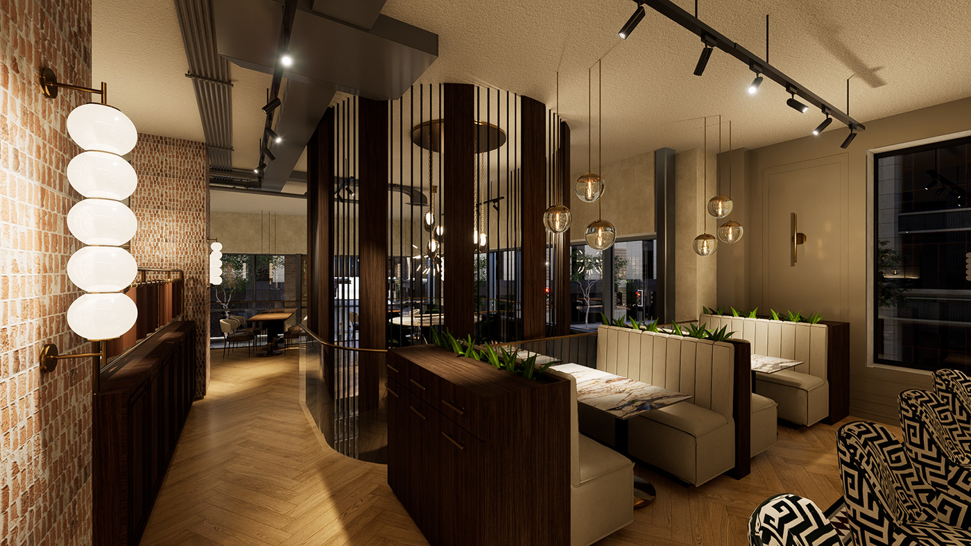 restaurant interior design  visualization architecture 3D D5 Render SketchUP architectural design modern