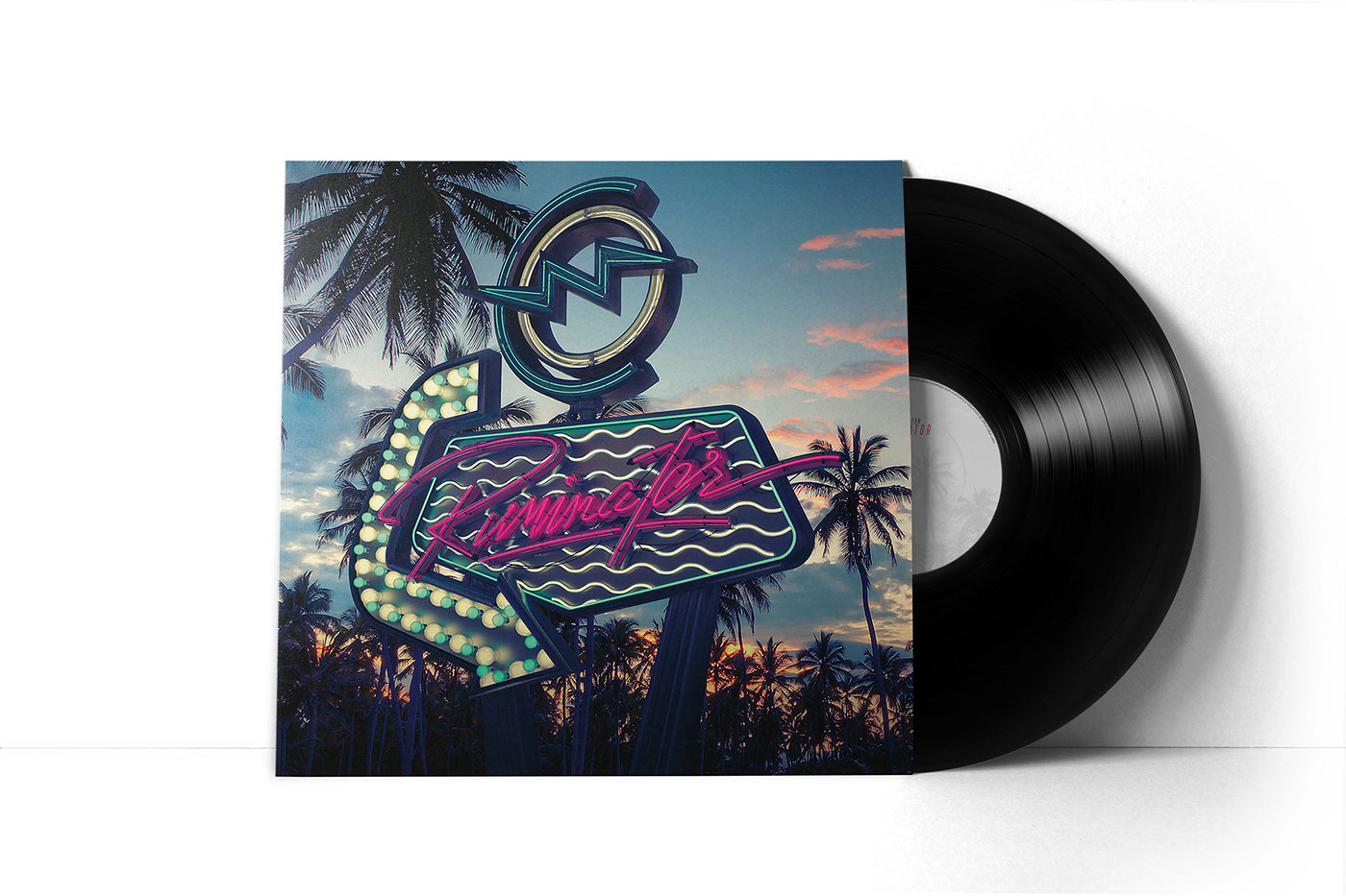 digipack band album art vinyl cinema 4d 3d render DUSK desert neon 80's vintage motel sign