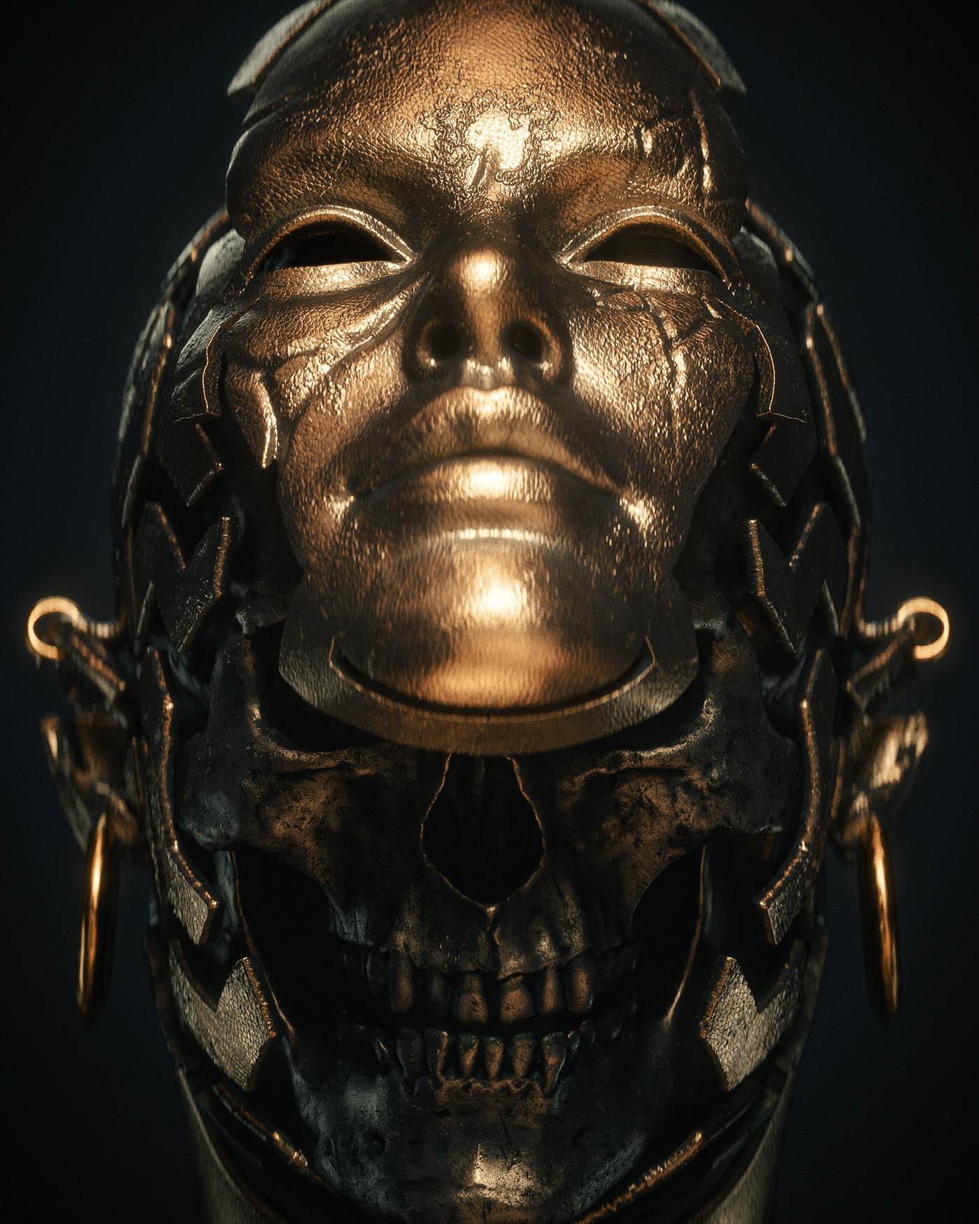 sacred geometry billelis sculpture statue Zbrush skull death gold bronze black