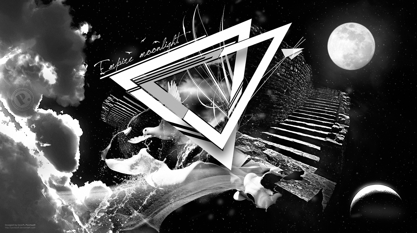 photomanipulation blackandwhite bw dove bird flight Fly stone night dark geometry triangle stairs steps fantasy