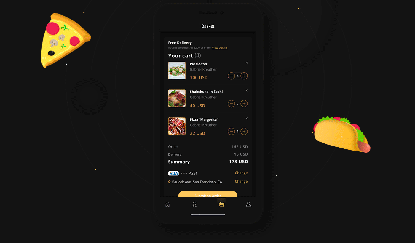 UI ux design app Interface Food  delivery motion mobile Web