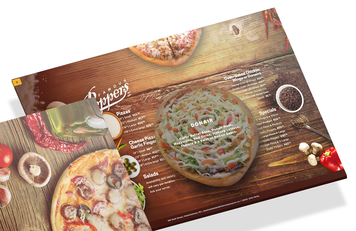 Website UI restaurant Pizza famous peppers delicious clean logos modern