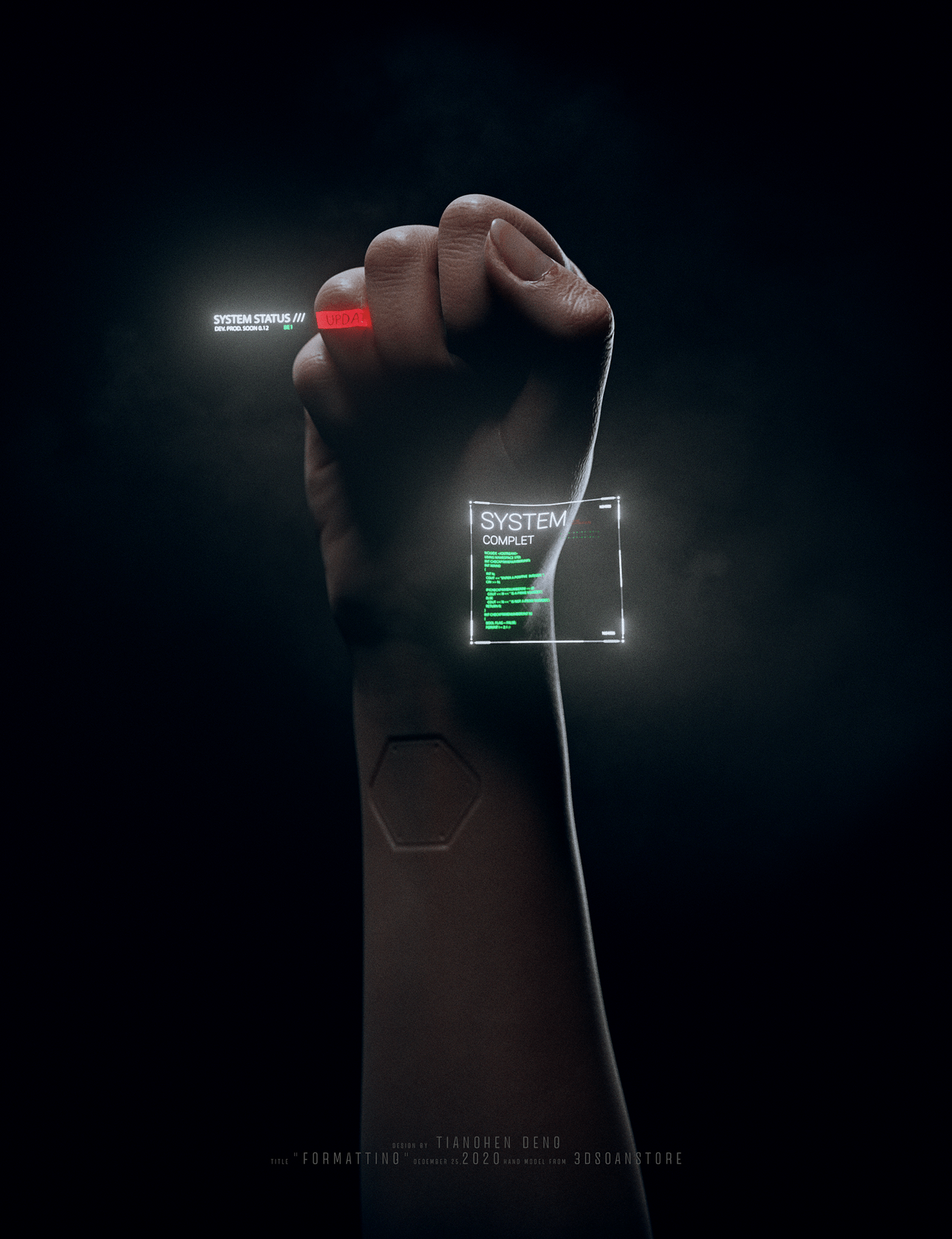 c4d CGI dark future hand Human Body octane sci-fi super realistic