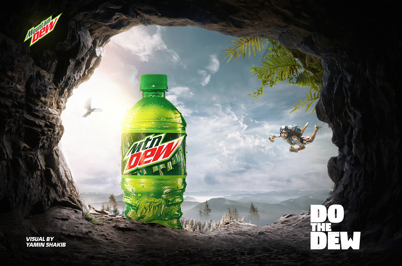 visual Graphic Designer Advertising  manipulation Mountain Dew drink Social media post concept ads design