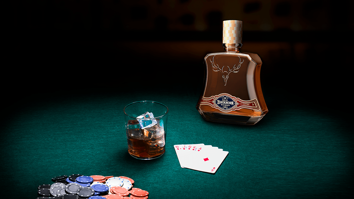 bottle graphic design  industrial design  packaging design Whiskey Whisky 3D glass label design Poker