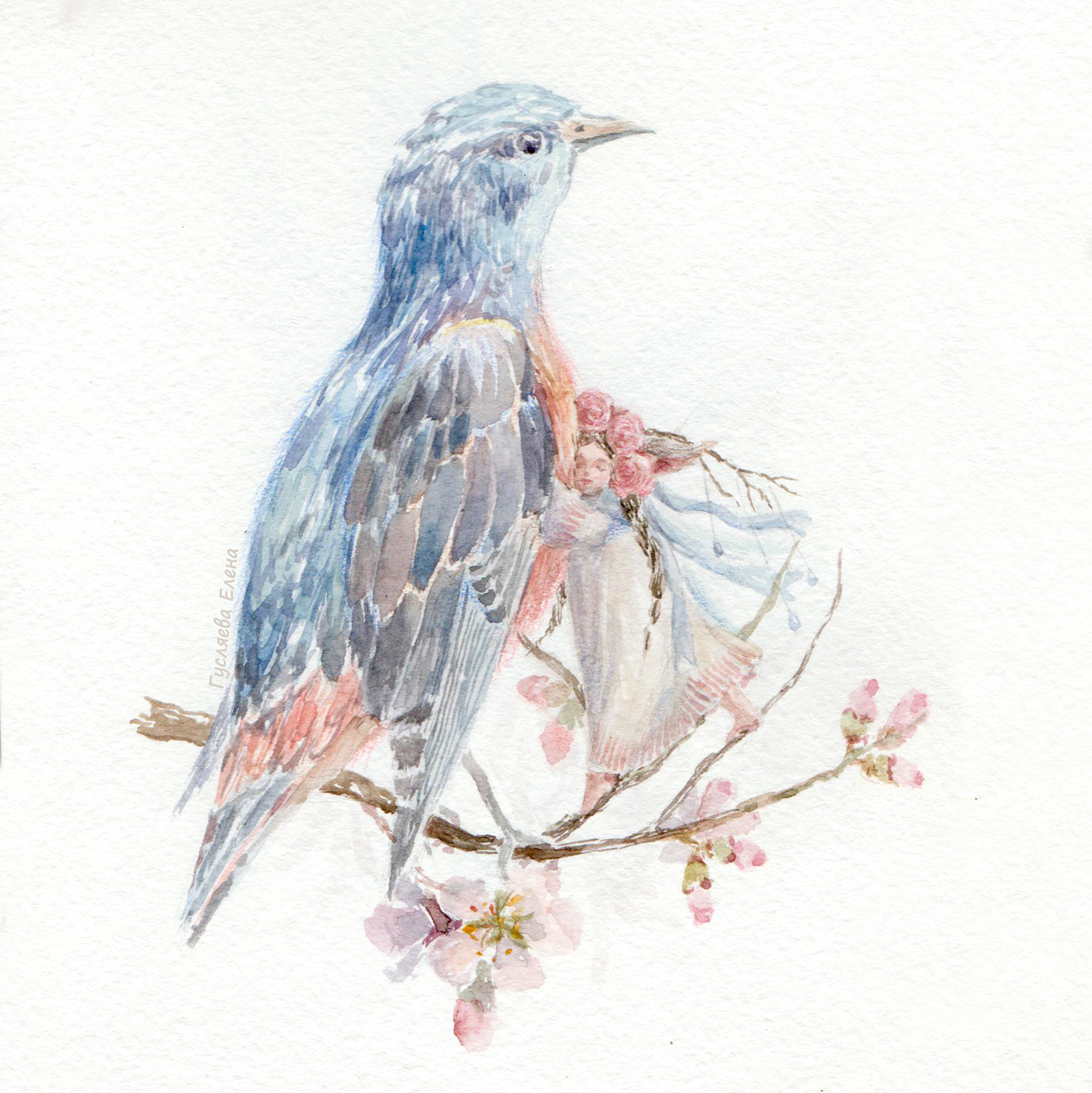 artwork bird Drawing  painting   watercolor акварель весна иллюстрация персонаж