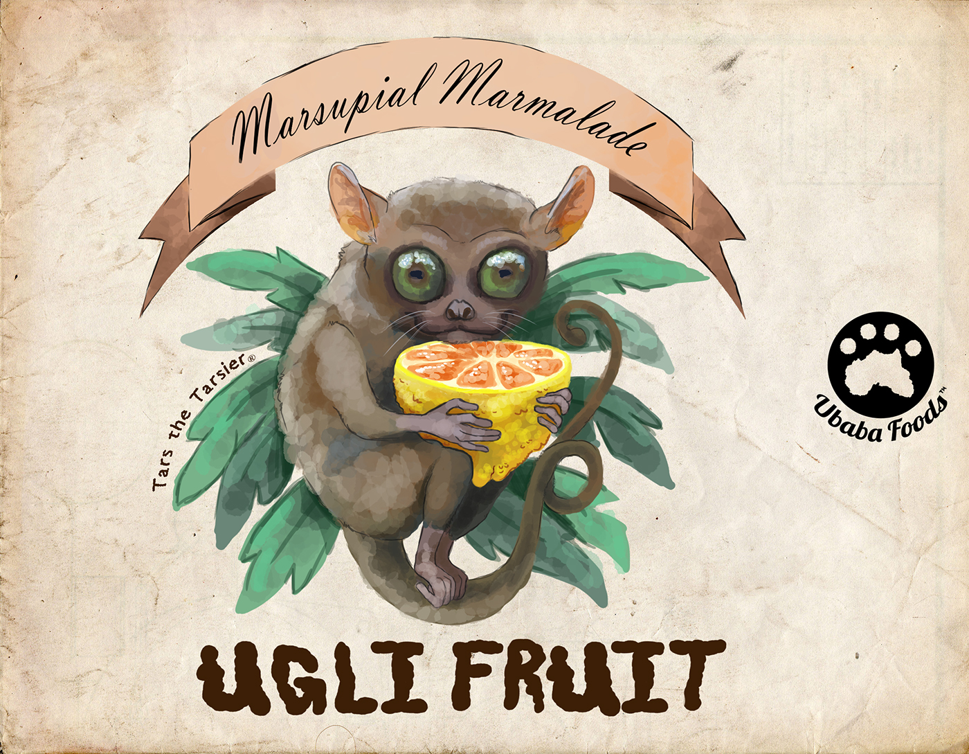 animal tarsier marsupial jam jelly Label advertisement