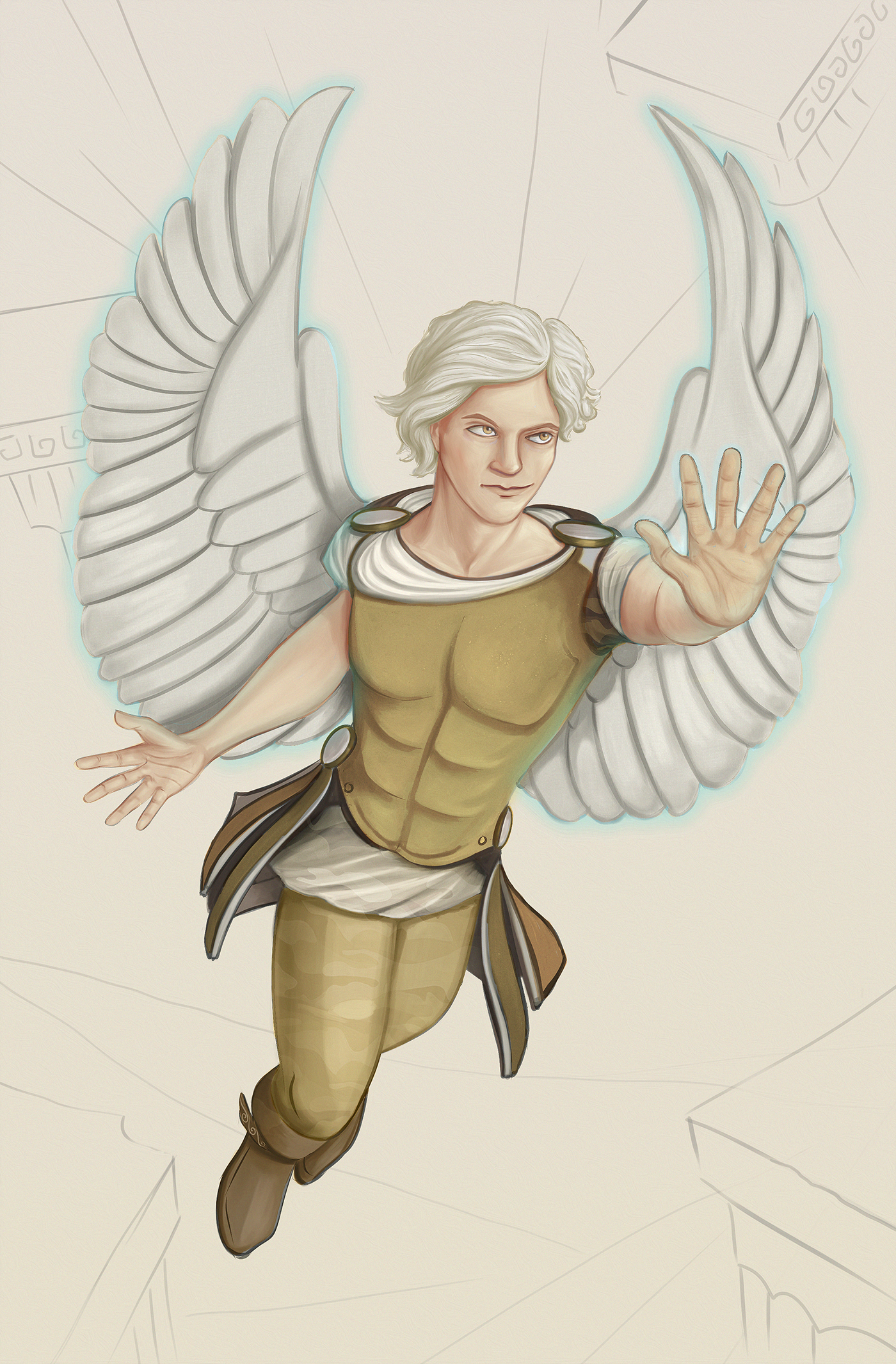 characterdesign greek god angel flight design art ILLUSTRATION  gold army