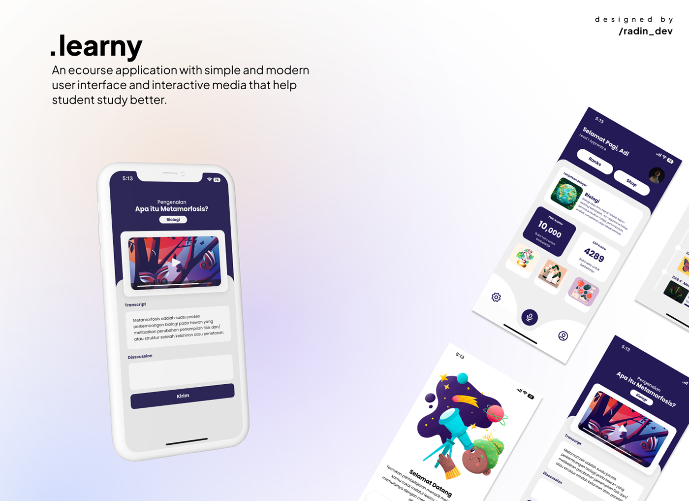 app design eCourse flat learn mobile modern simple UI UI/UX