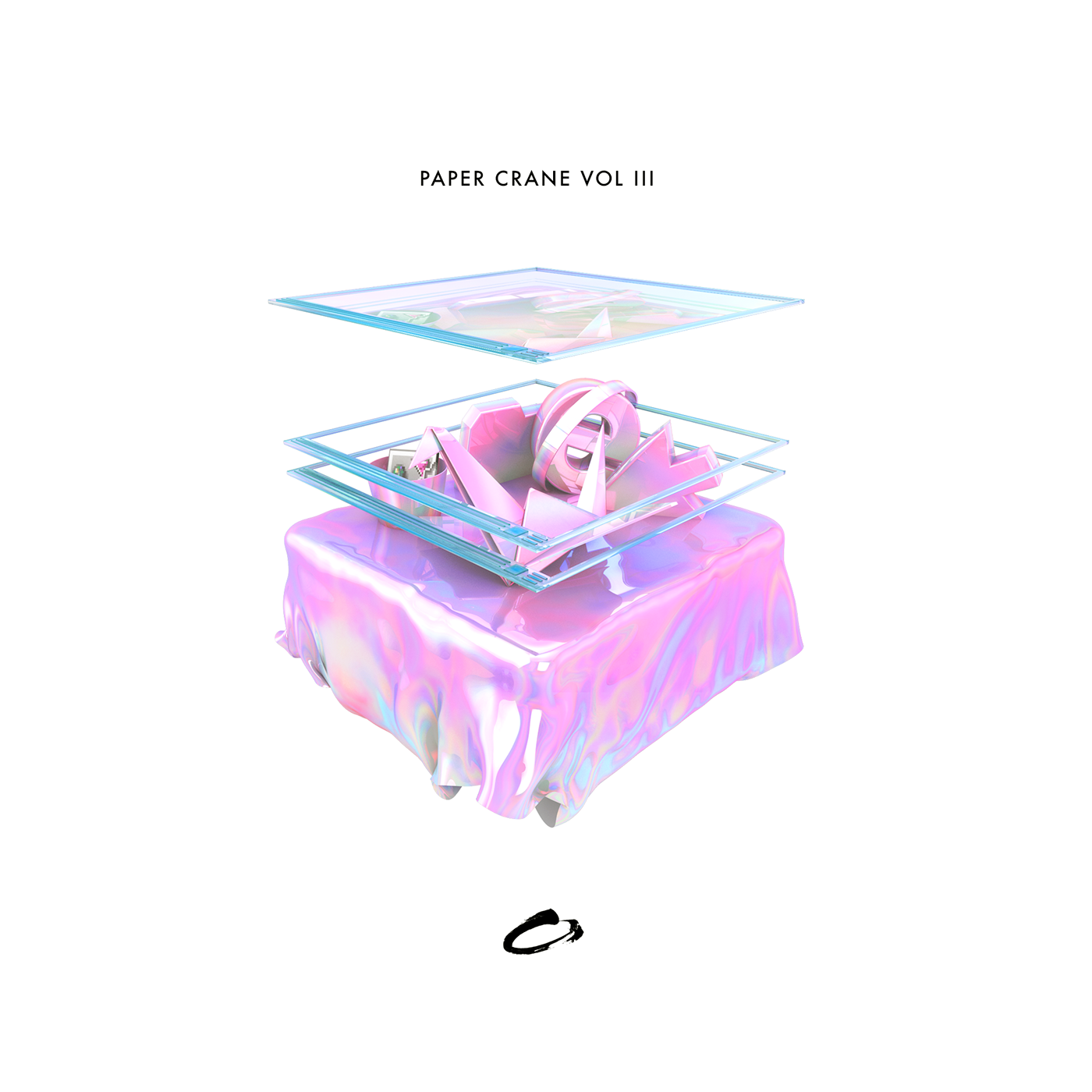 paper crane Spirited spirited label vaporwave pastel holographic cinema 4d 3D princeling joey phinn album cover