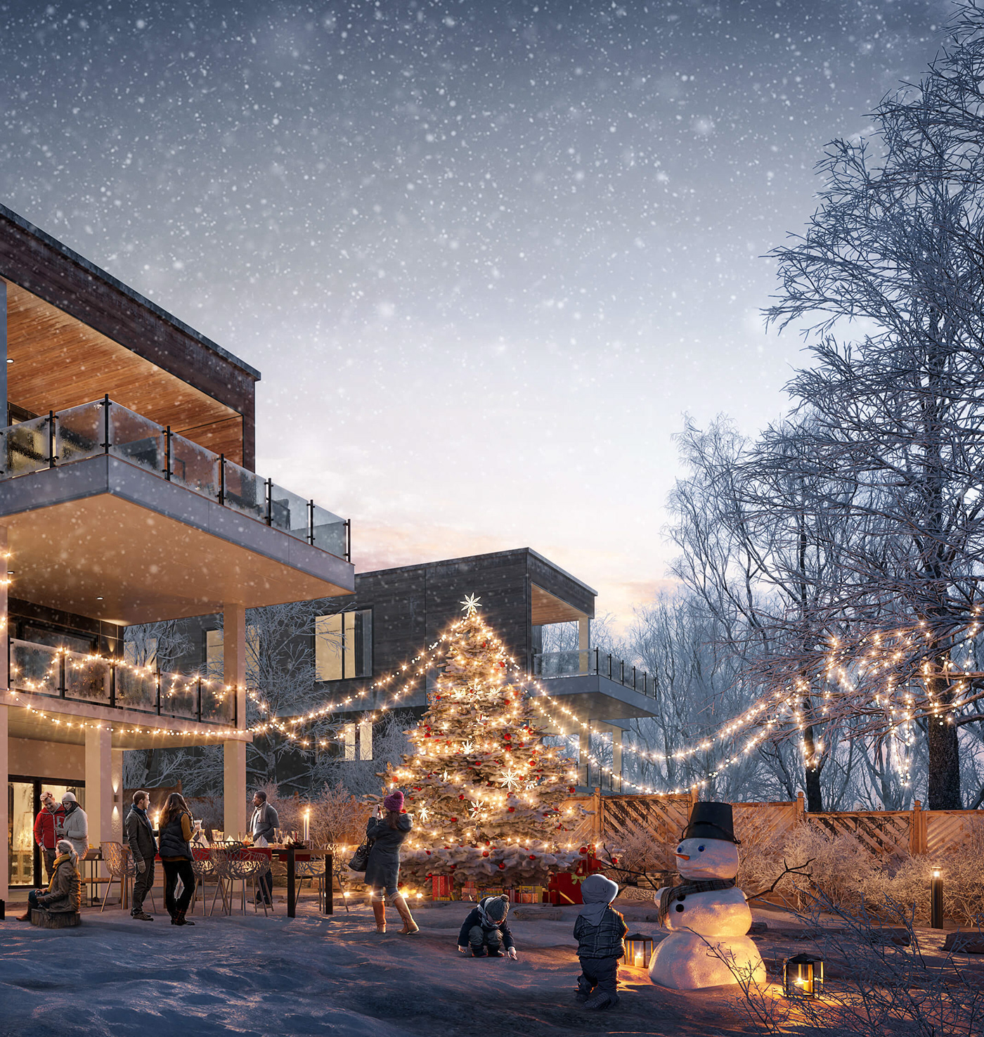 Merry Christmas 3dmax exterior 3drender Villas noel PARTYNIGHT snowman visualization