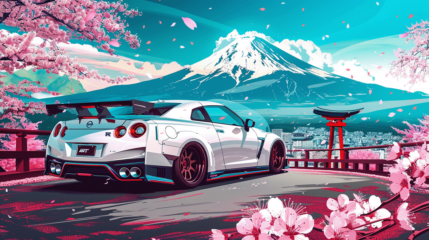 Nissan GTR automotive   digital illustration Graphic Designer midjourney Digital Art  ILLUSTRATION  art GTR R35