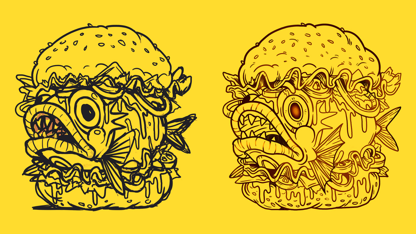 artwork burger cartoon Character design  concept art digital illustration ILLUSTRATION  monster design photoshop sketch
