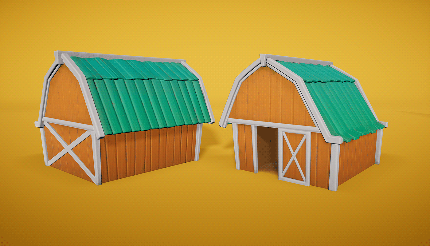 digital 3d Game Art props stylized barn 3drender artoon