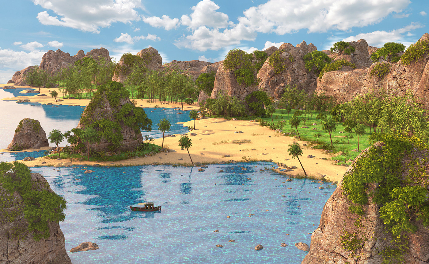 Thailand Landscape sea Ocean beach rock 3D CGI Maya