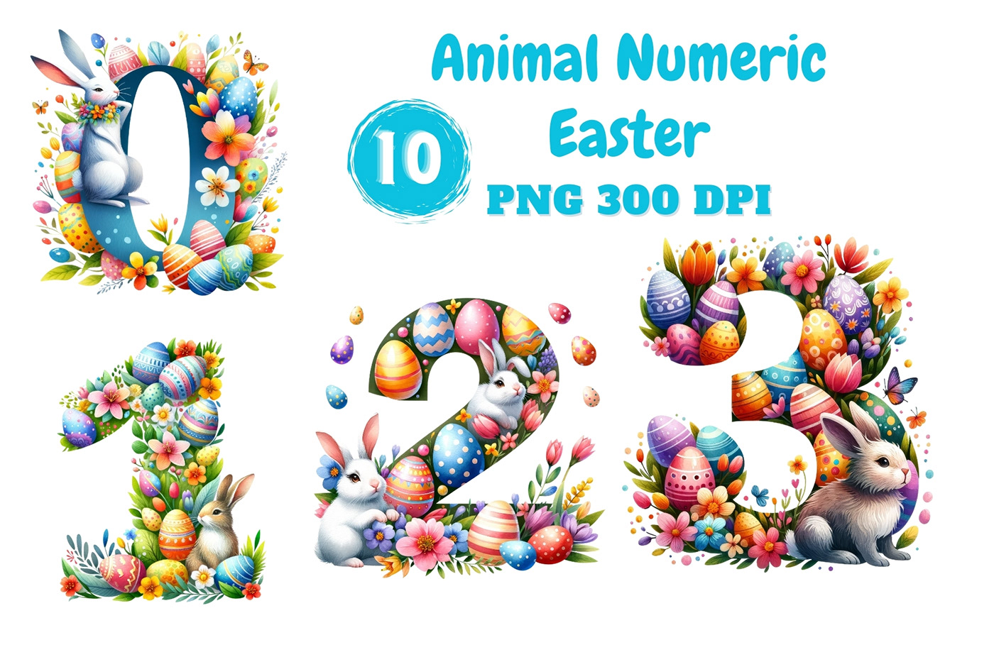 watercolor numbers Easter bunny easter day