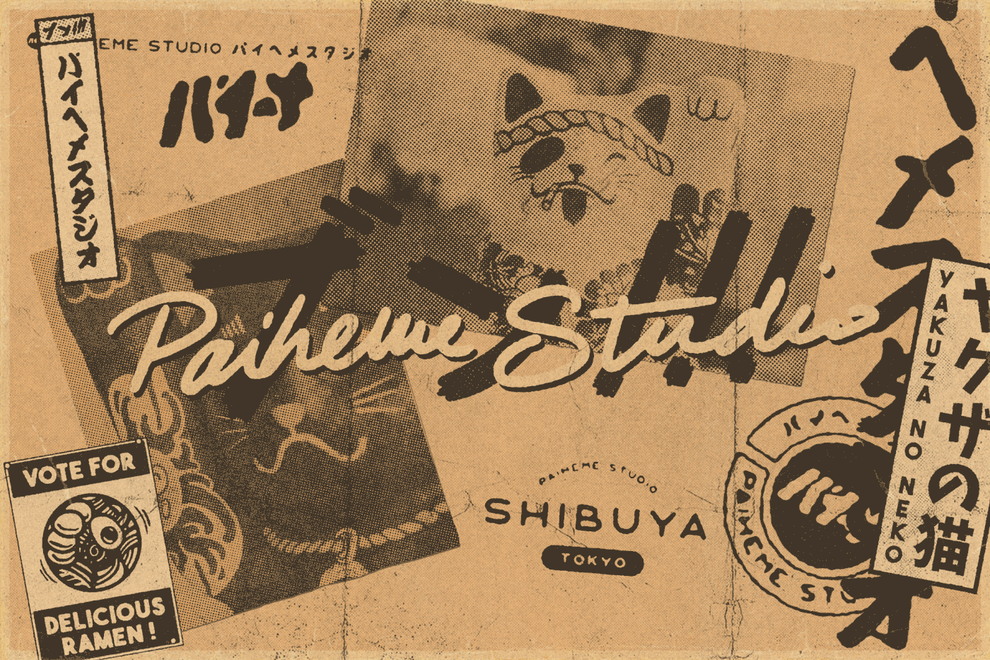 paiheme graphicdesign vintage Retro paihemestudio typography   JapaneseDesign Exhibition  tattoo japan