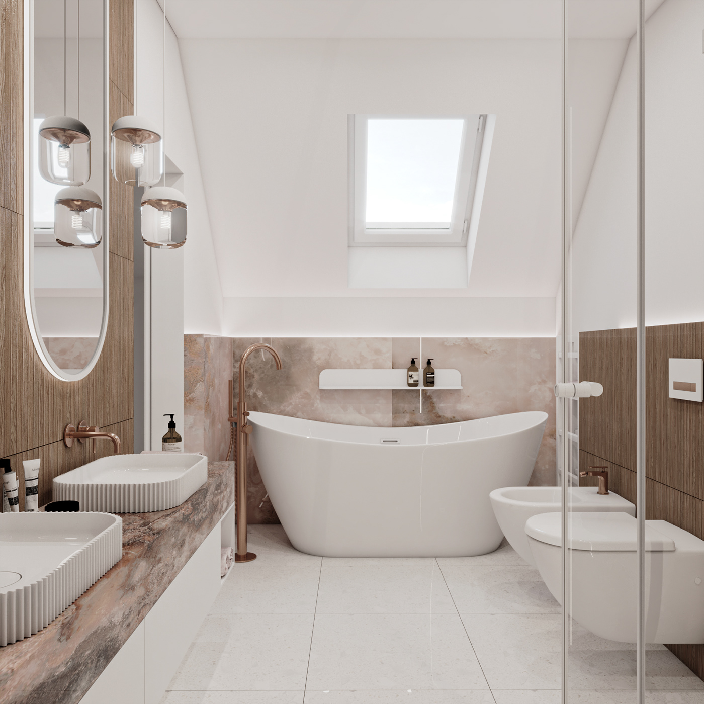 bathroom bathroom design Render vray visualization 3D copper tiles