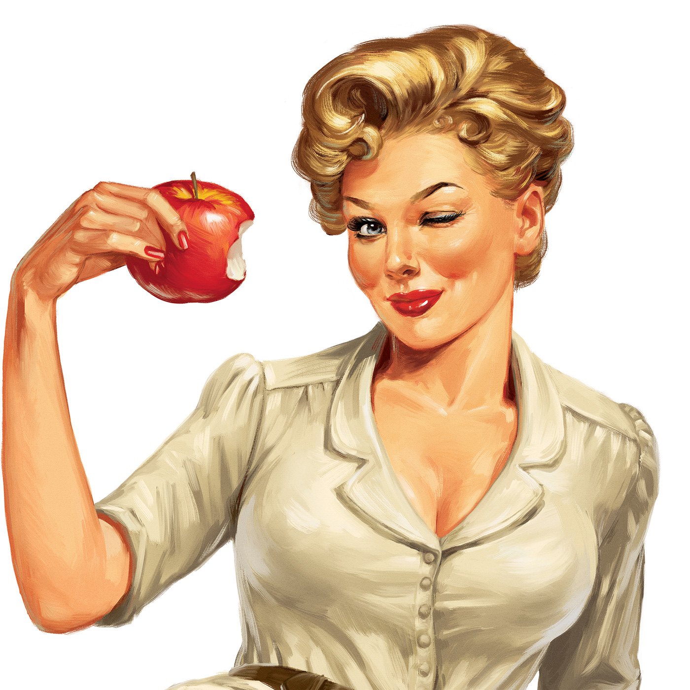 pin-up ILLUSTRATION  Retro Classic cider Packaging Label girl painting   brushwork