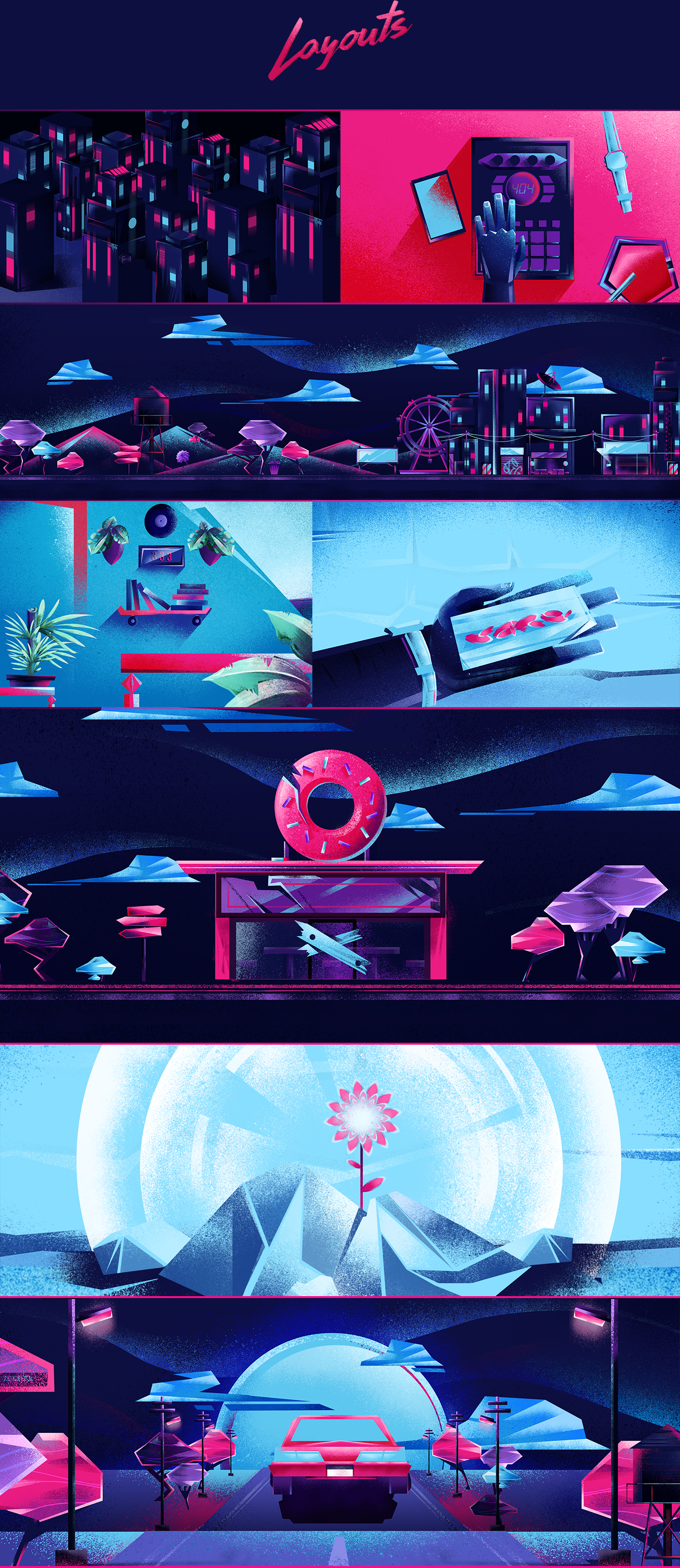 animation  ILLUSTRATION  neon Plant cyber car donut pink lofi music video