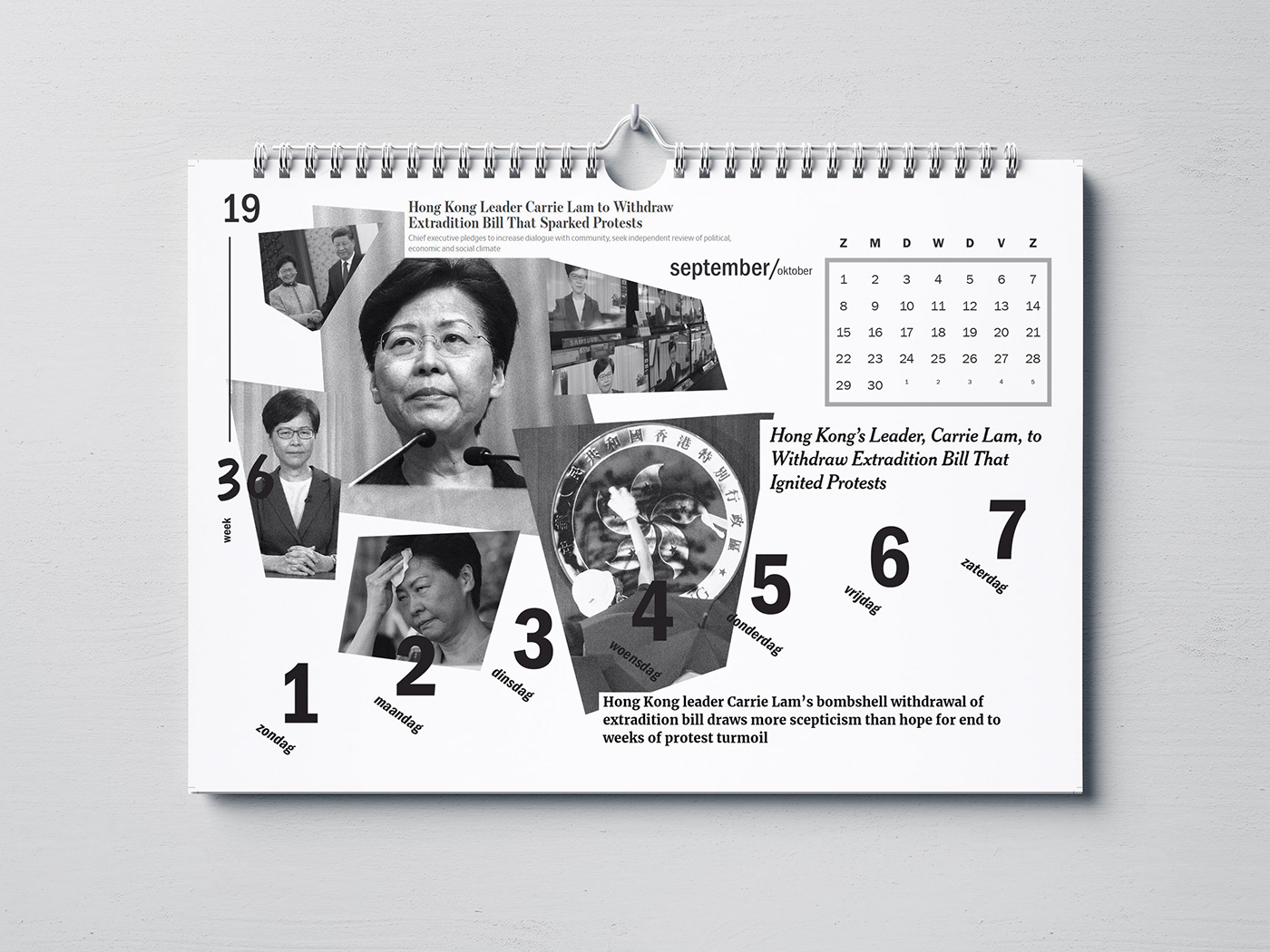 calendar Carrie Lam china democracy Hong Kong Jan van Toorn Joshua Wong photojournalism  politics protest