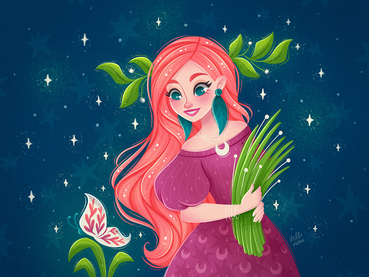 The Maiden who gathers herbs and wears a silver jewelry.