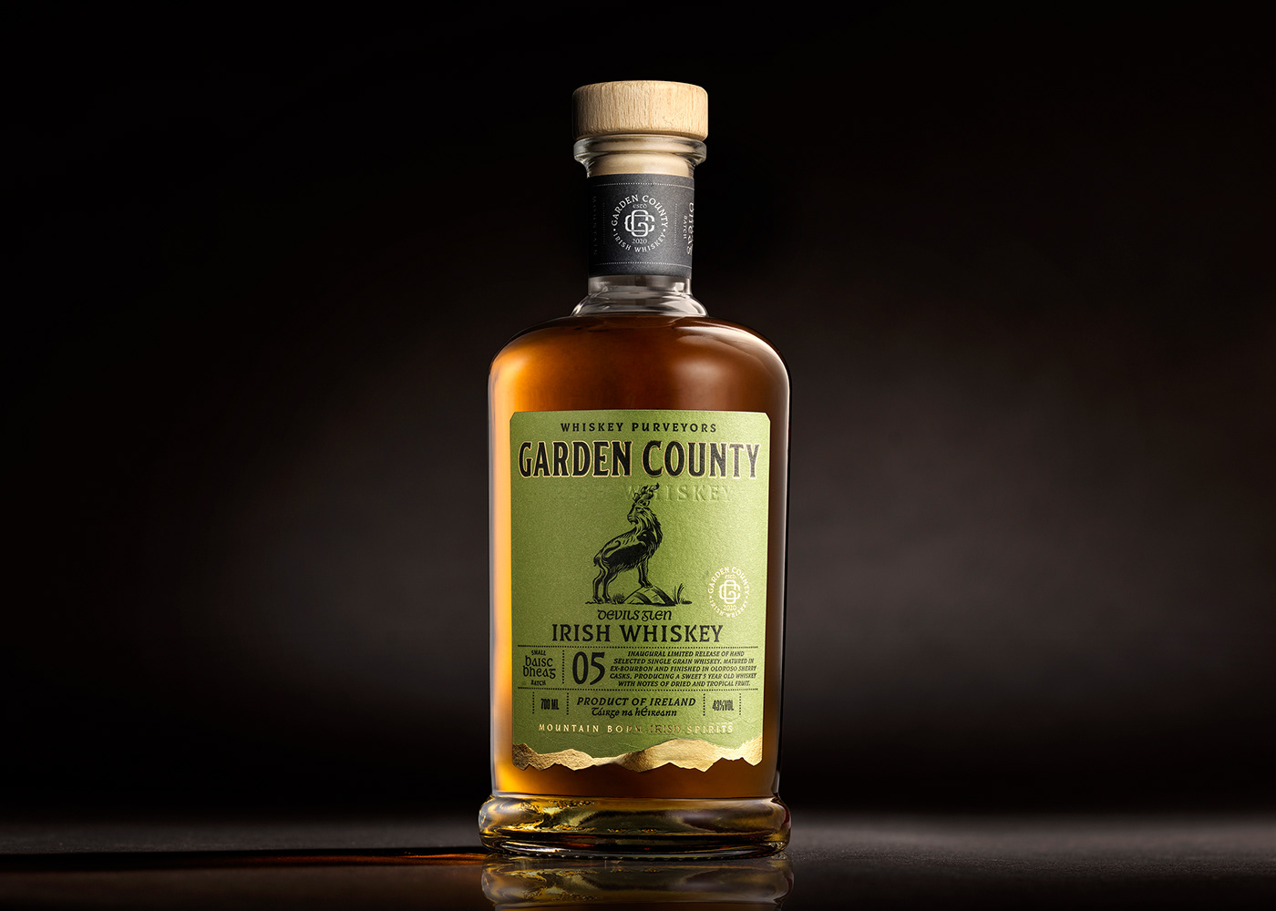 alcohol backbar studios bottle branding  embossing graphic design  Irish Whiskey logo Packaging Whiskey