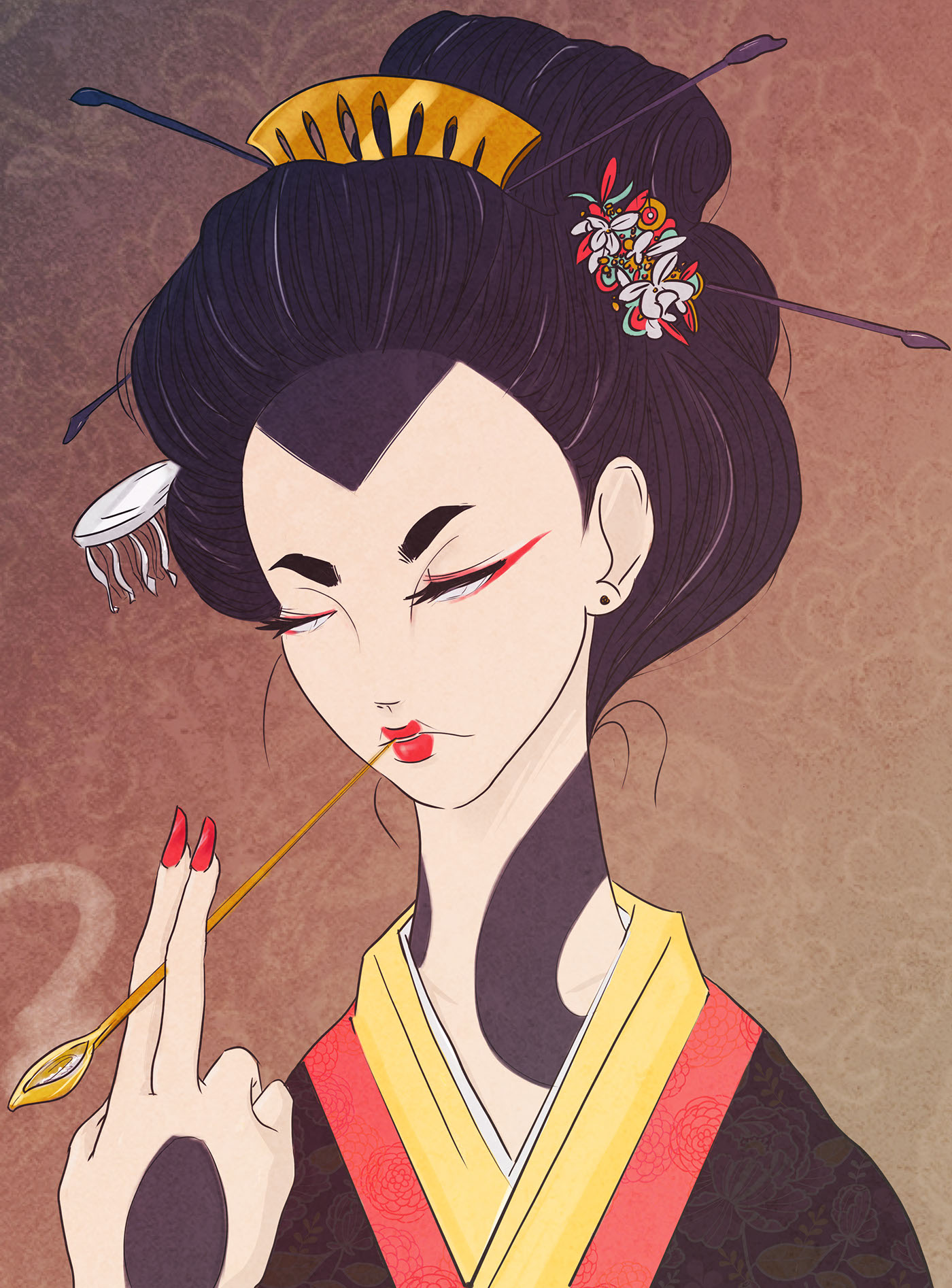 yakuza geisha Drawing  kimono tattoo badass Lady