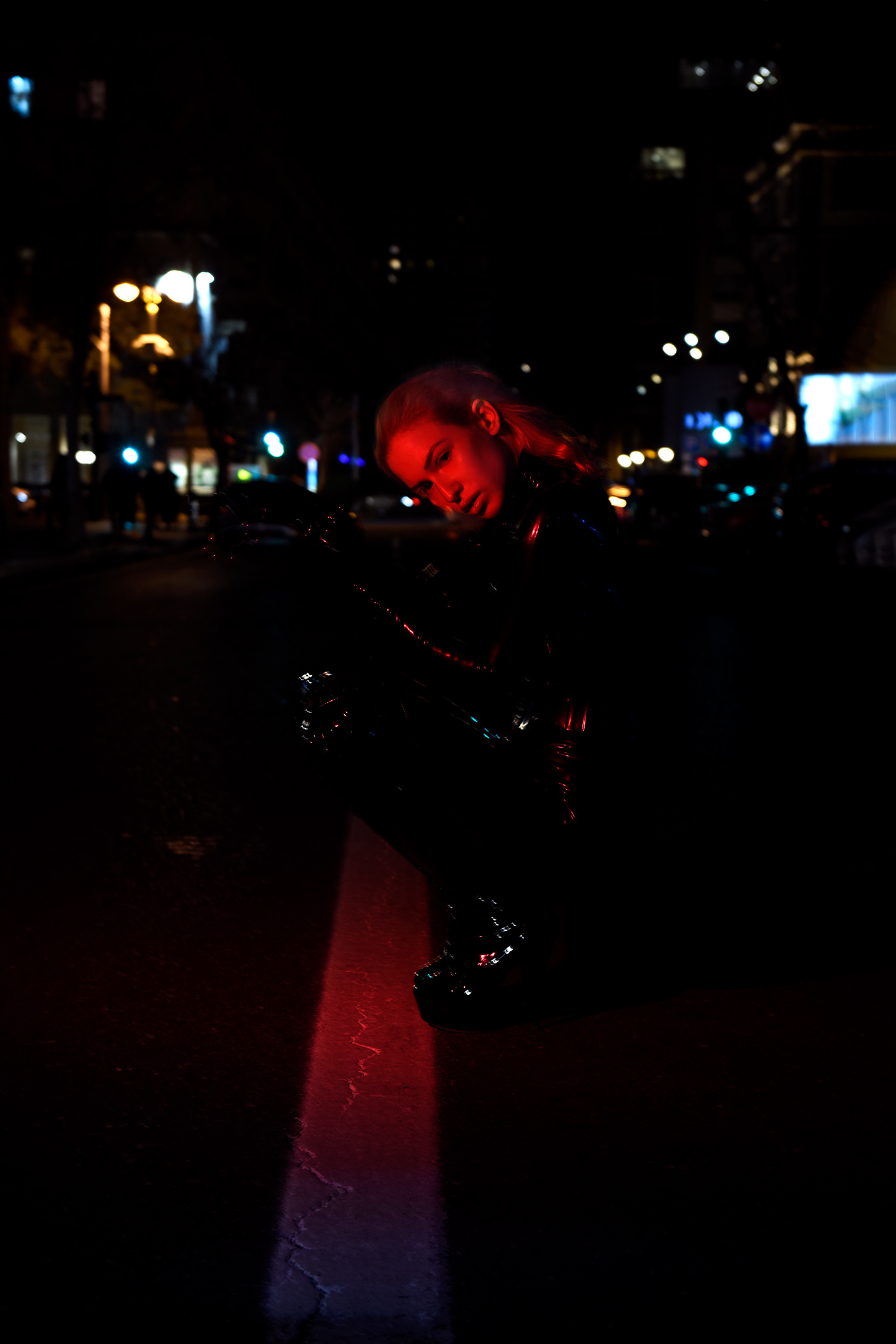 woman model Photography  editorial red latex sensual boots alternative futuristic