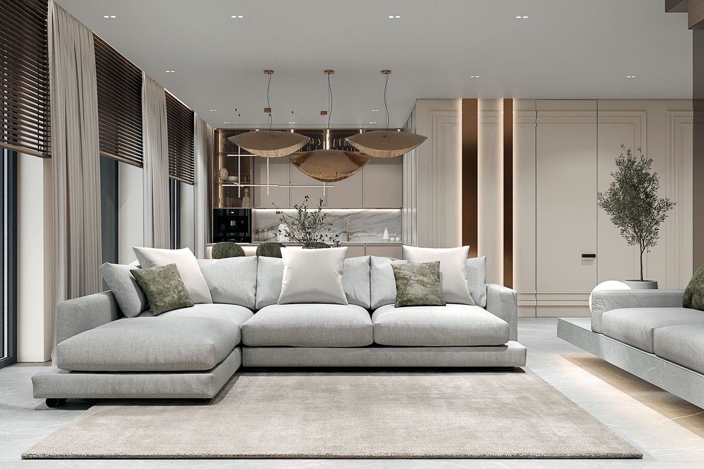 design Interior living room kitchen 3ds max visualization modern archviz 3D