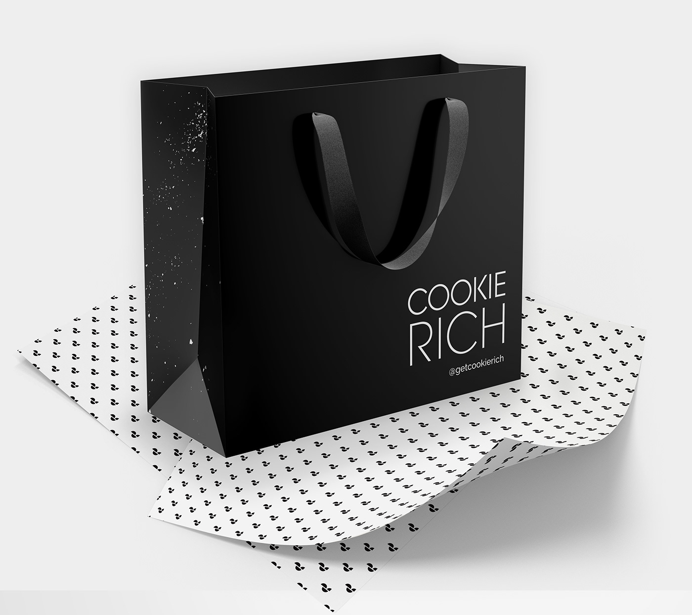 black and white box design cookie food branding Logo Design monogram Packaging shopping bag design tissue