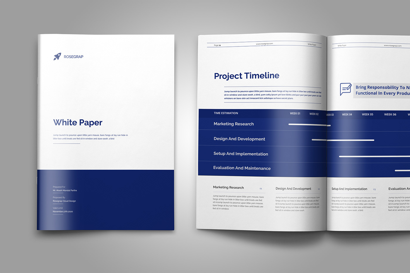 Minimal and Professional White Paper and Company Brochure template for creative businesses.