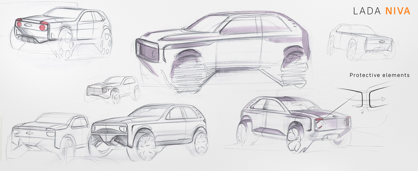 cardesign lada x - ray concept sportcar sketches car sketches Pavlov Nikita car concept