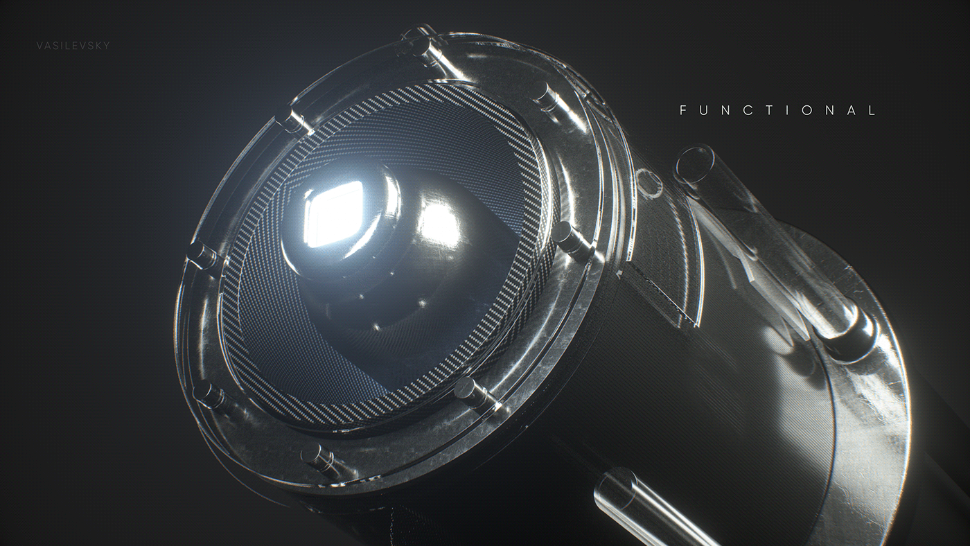 glass broadcast octane Cinema Telescope geometric design construction metal 3D