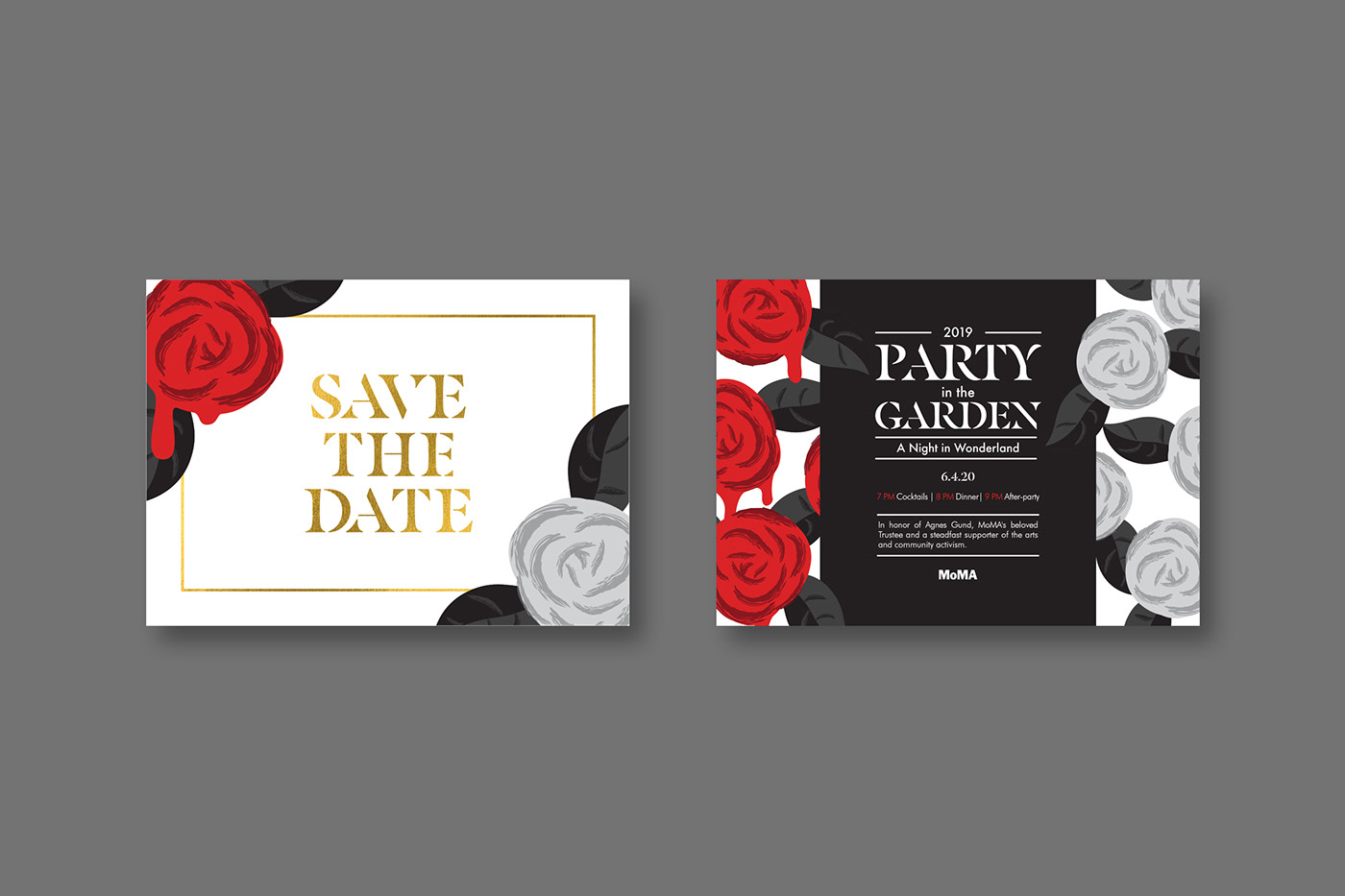 invitations Gala party alice wonderland Roses