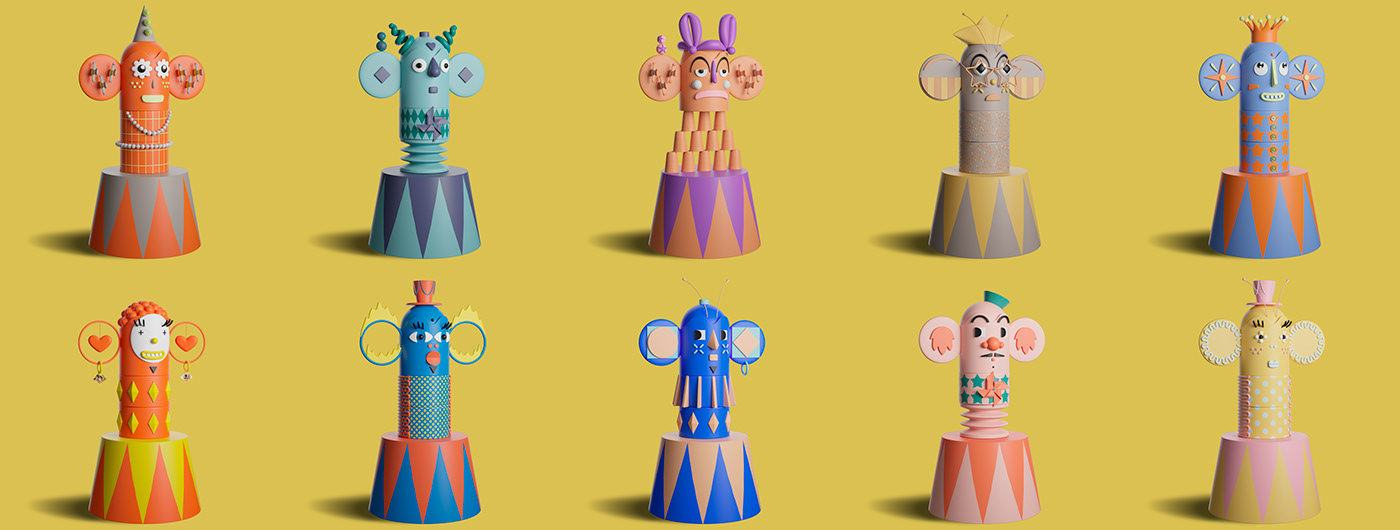 3D art artwork branding  Character Circus Collection Digital Art  nft Totem