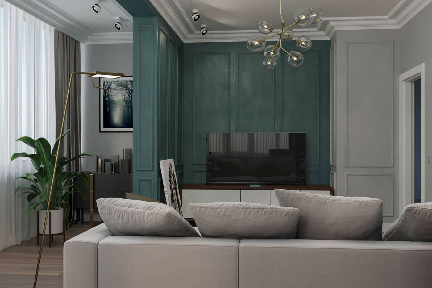 apartment design emerald color modern classic Stucco decor Дизайн квартиры современная классика